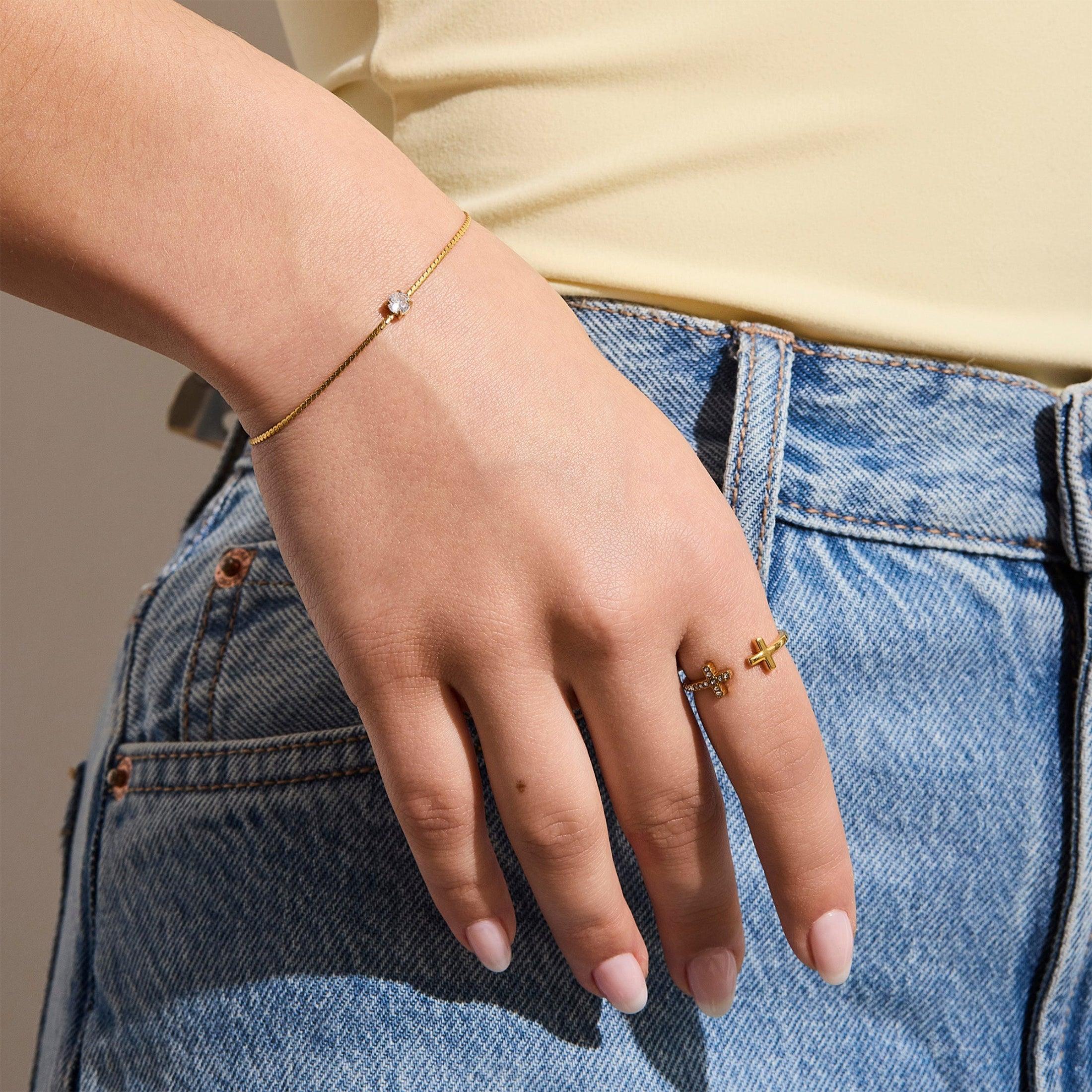 Evry Jewels Dainty Crystal Charm Bracelet