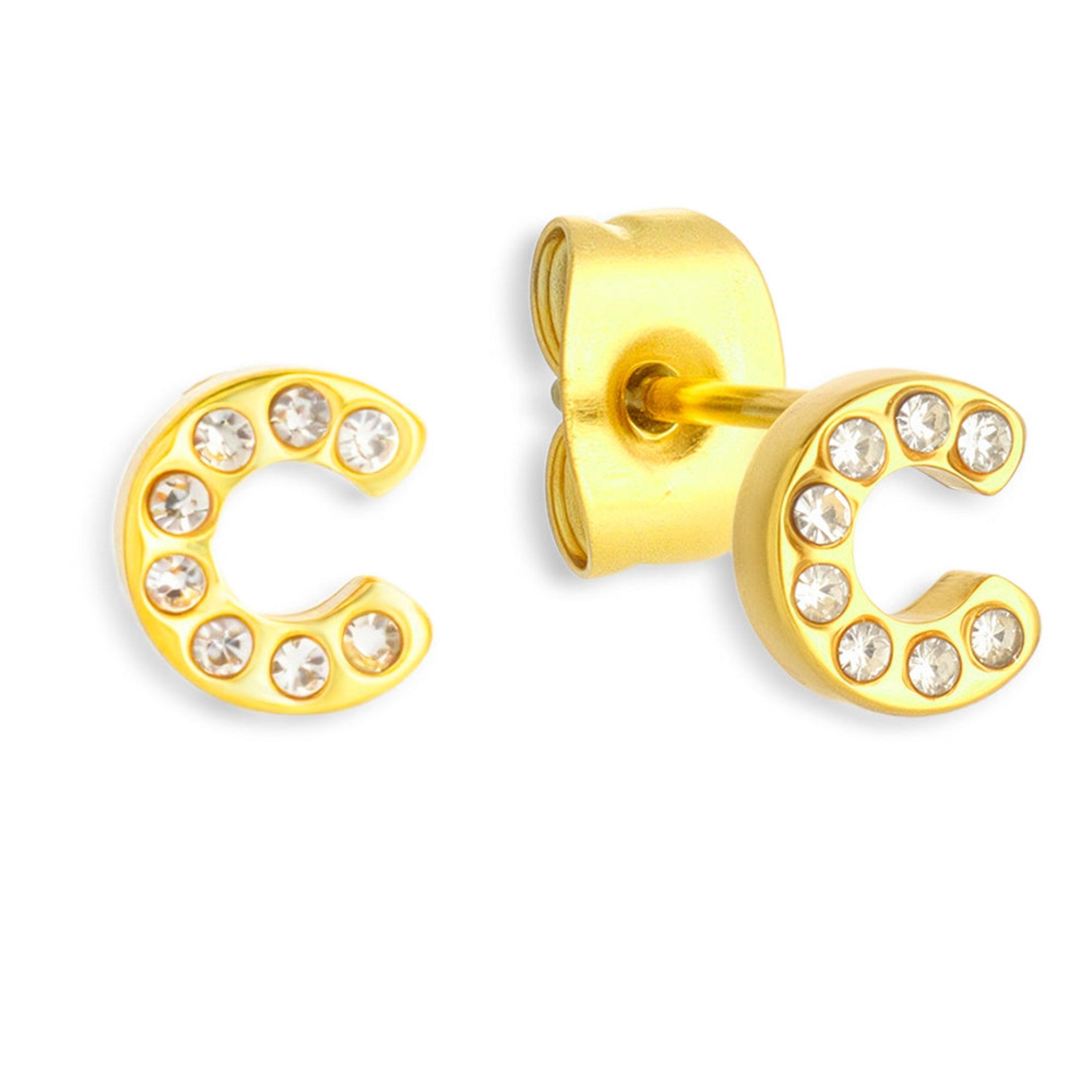 Evry Jewels Crystal Initial Stud Earrings