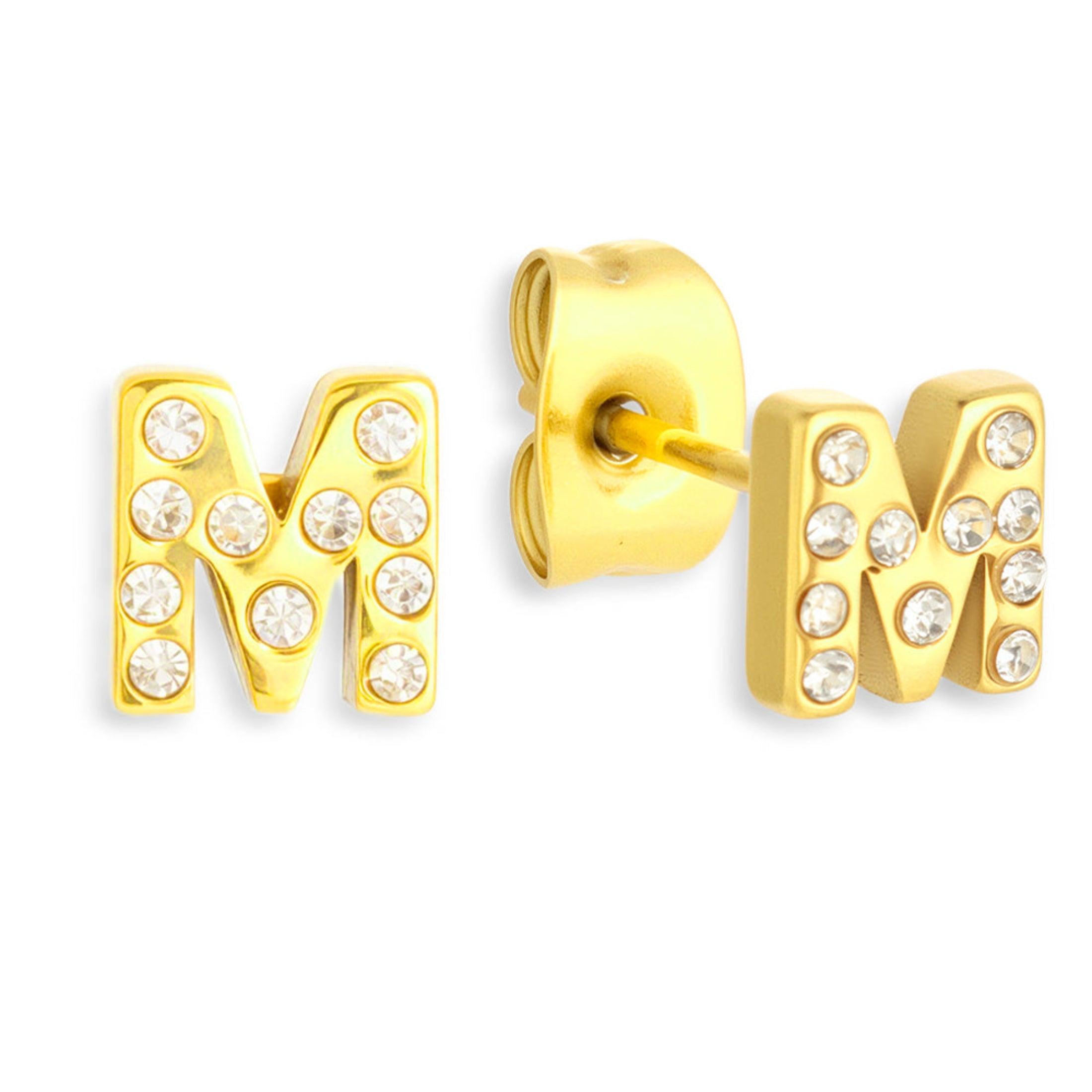 Evry Jewels Crystal Initial Stud Earrings