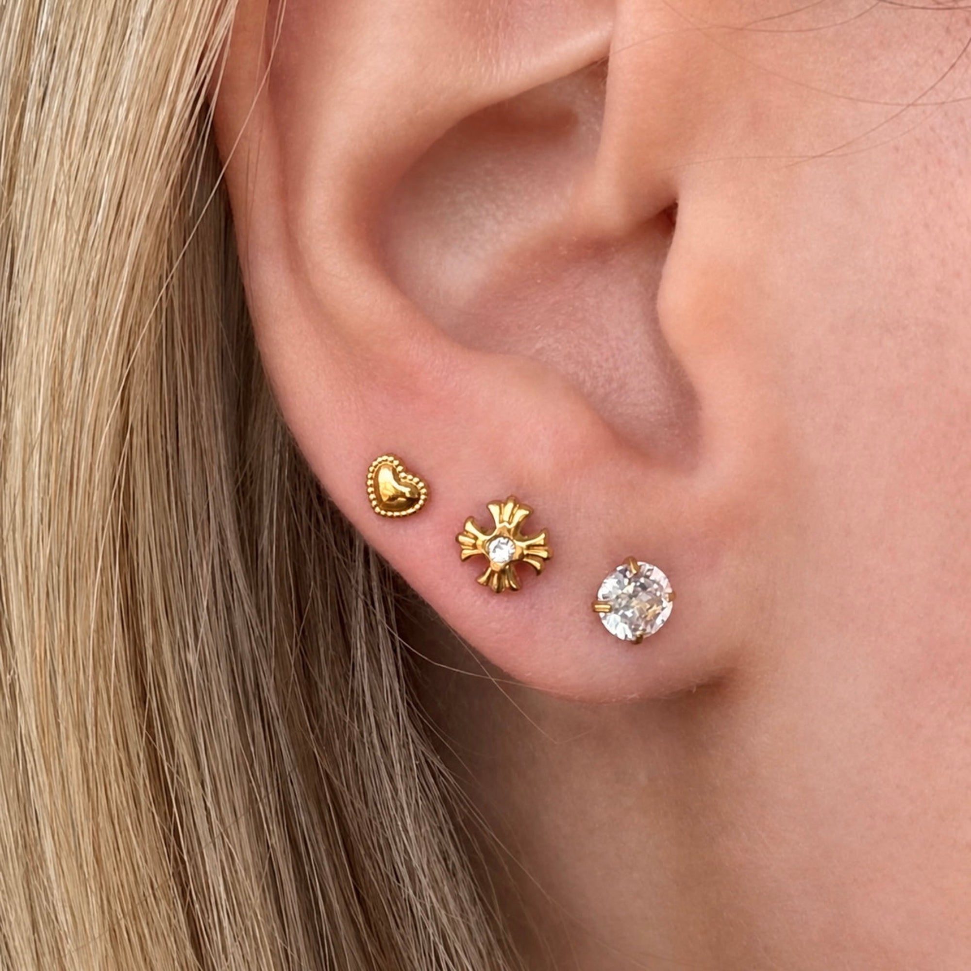 Evry Jewels Sweetheart Flat Back Earrings 3 Piece Set