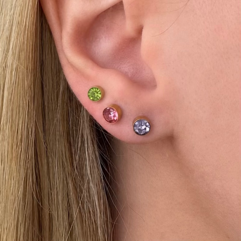 Evry Jewels Rainbow Babe Flat Back 3 Piece Earring Set Gold