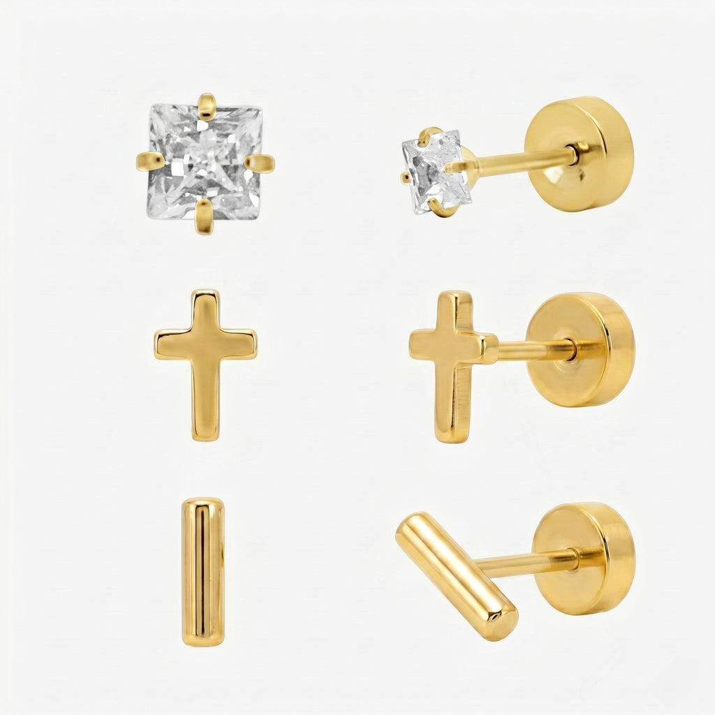 Evry Jewels Simply Yours Flat Back 3 Piece Earring Set