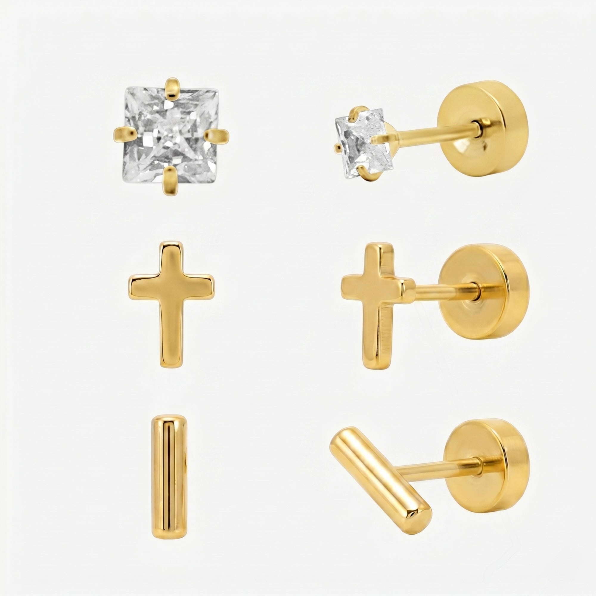 Evry Jewels Simply Yours Flat Back 3 Piece Earring Set