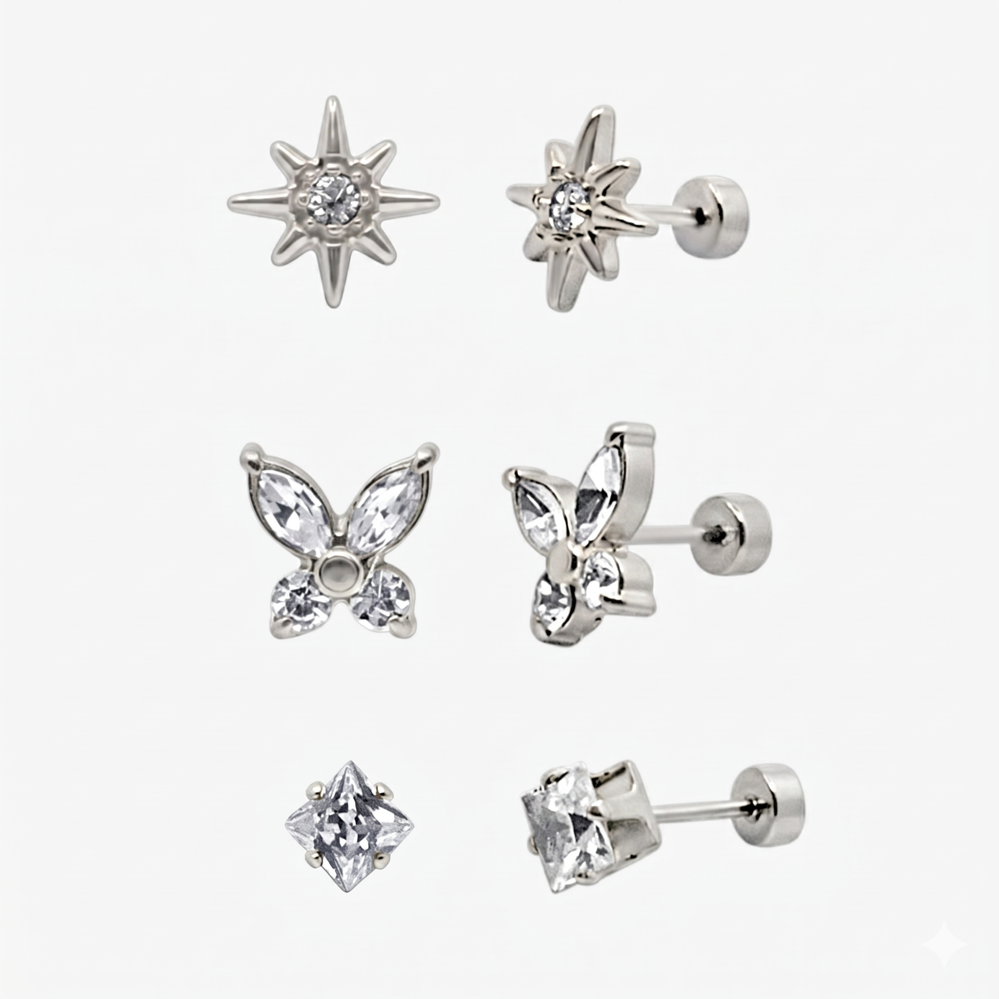 Evry Jewels Eternal Twinkle 3 Pack Flat Back Earrings Set