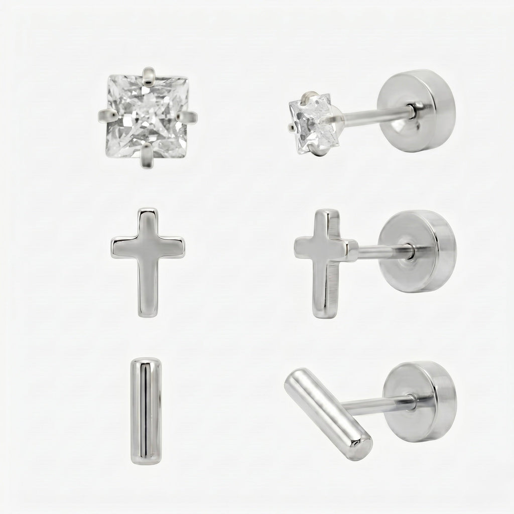 Evry Jewels Simply Yours Flat Back 3 Piece Earring Set