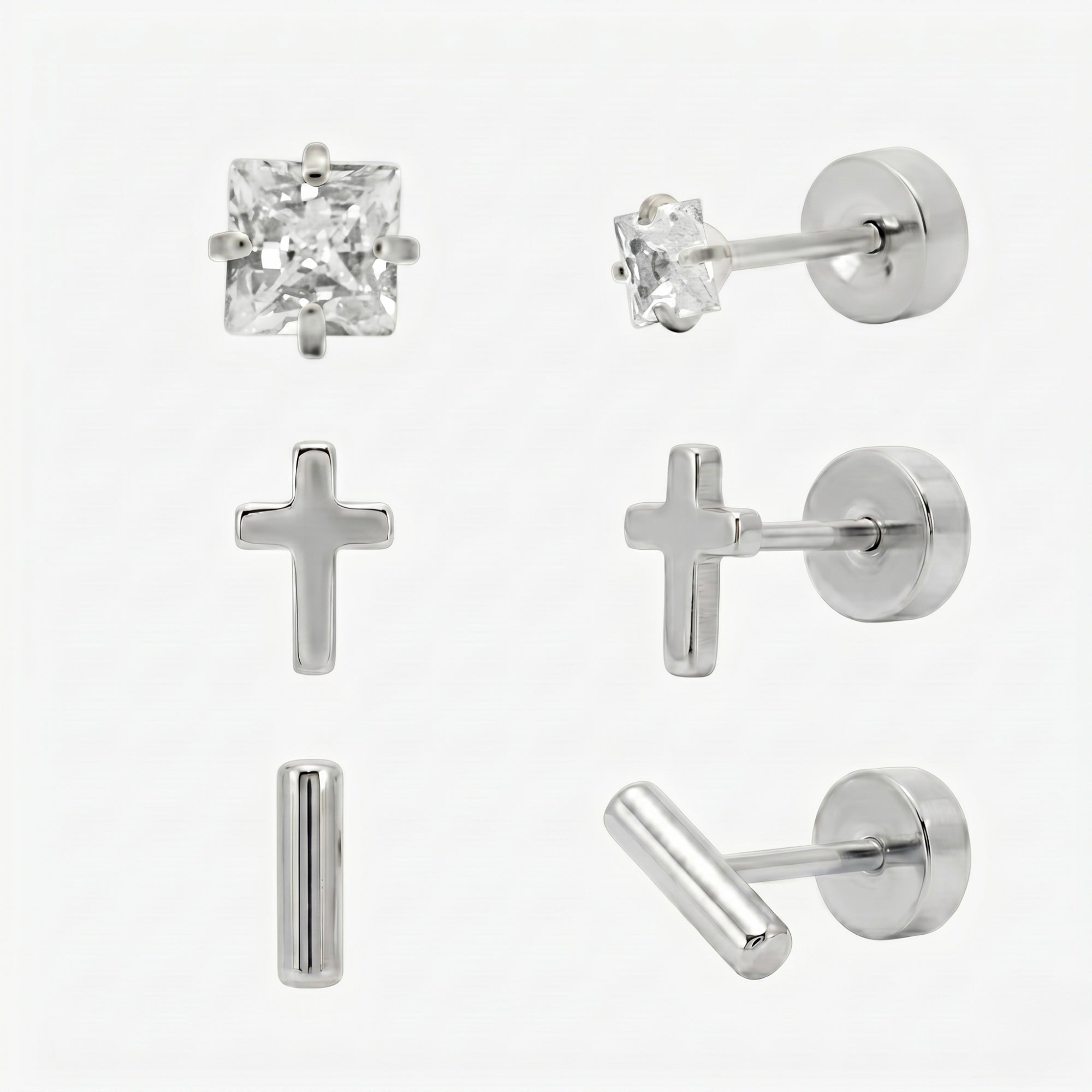 Evry Jewels Simply Yours Flat Back 3 Piece Earring Set