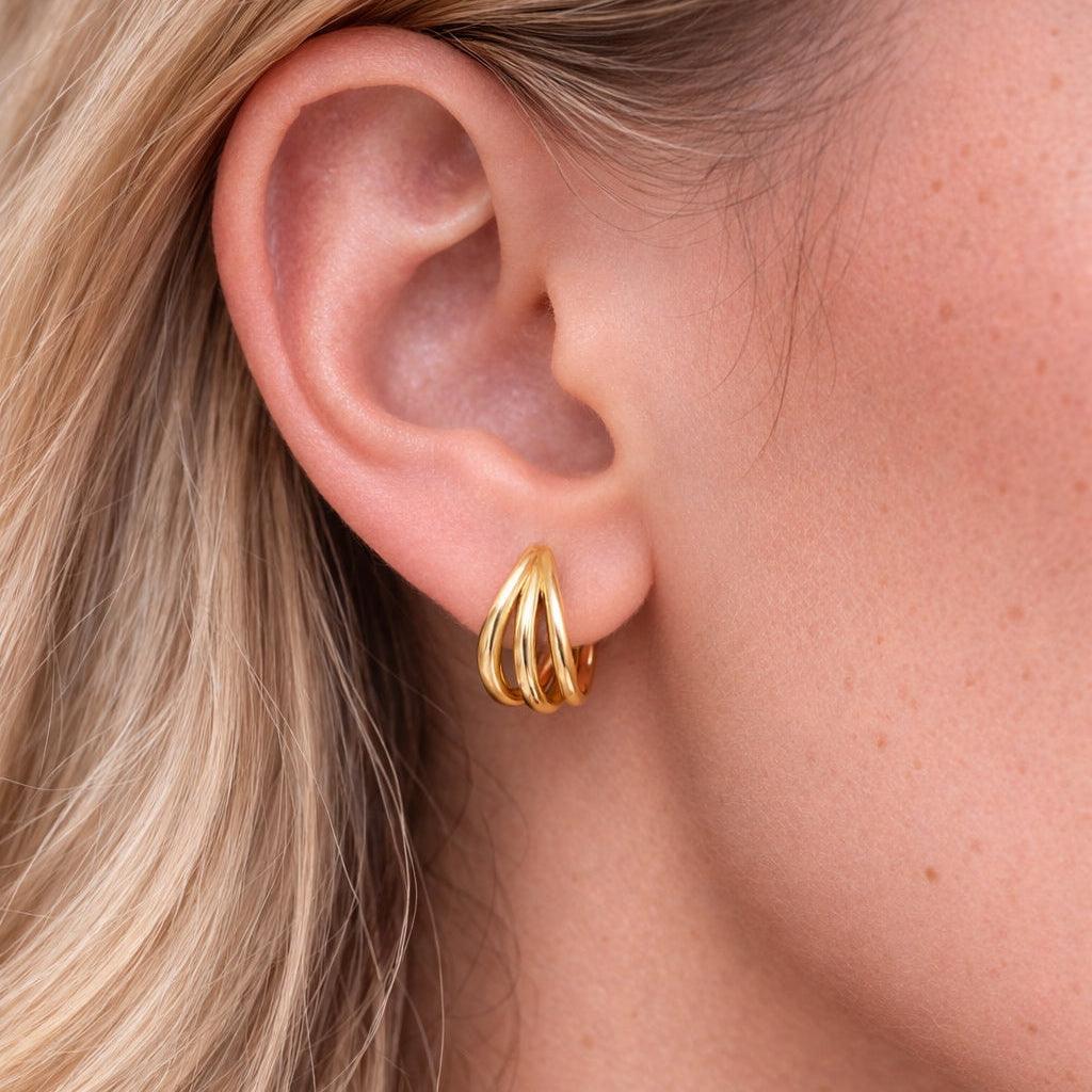 Evry Jewels Triple Charm Hoop Earrings