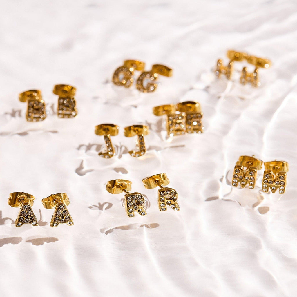 Evry Jewels Crystal Initial Stud Earrings