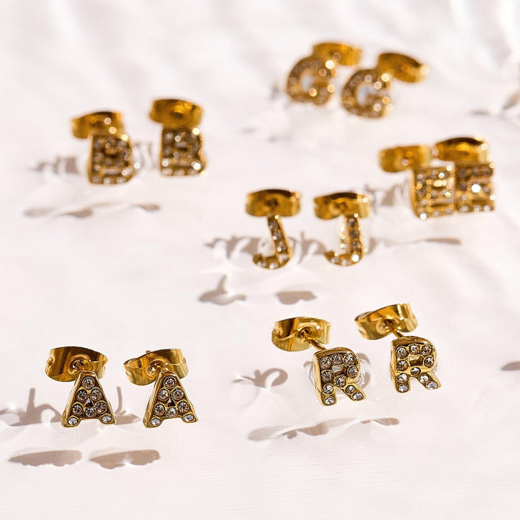 Evry Jewels Crystal Initial Stud Earrings