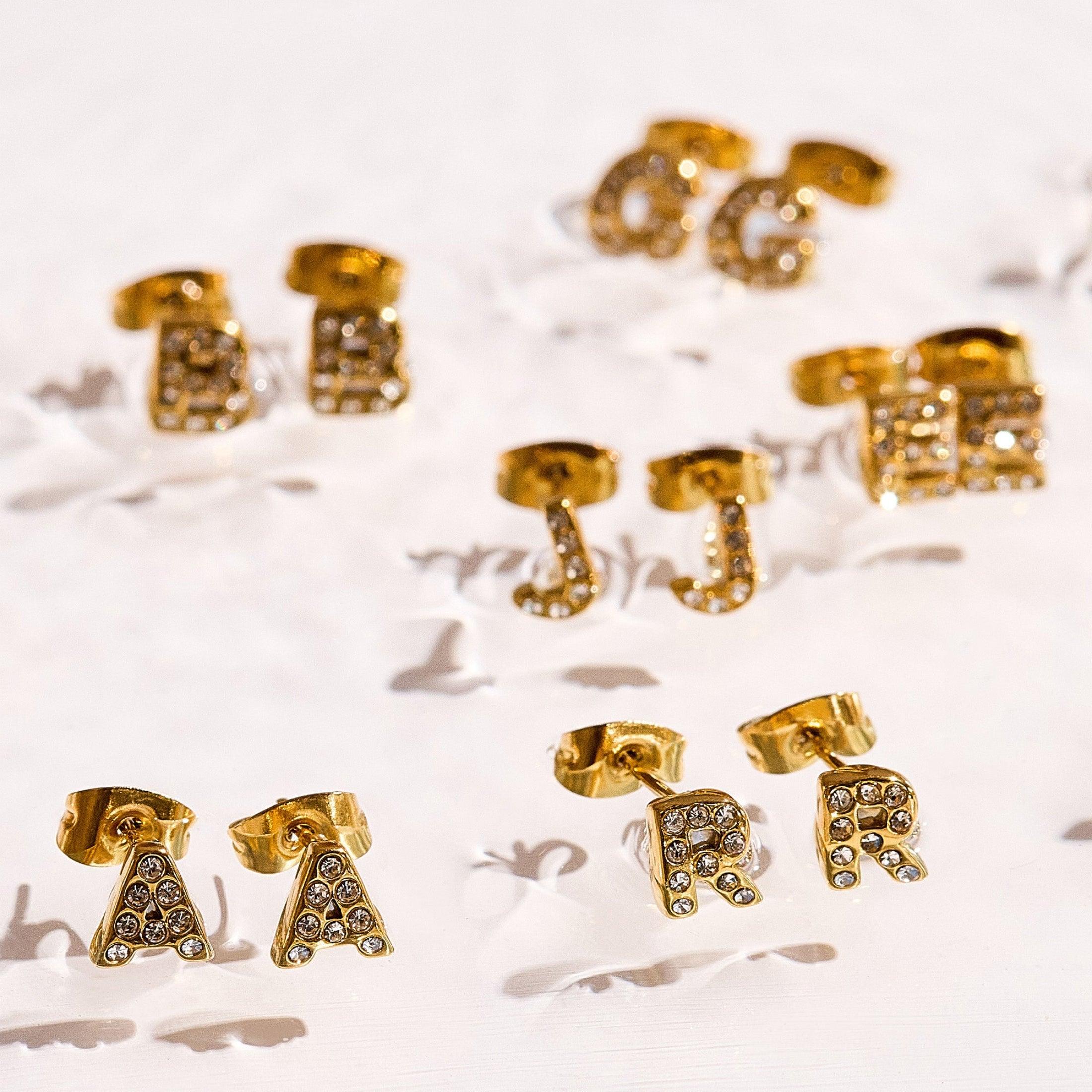 Evry Jewels Crystal Initial Stud Earrings