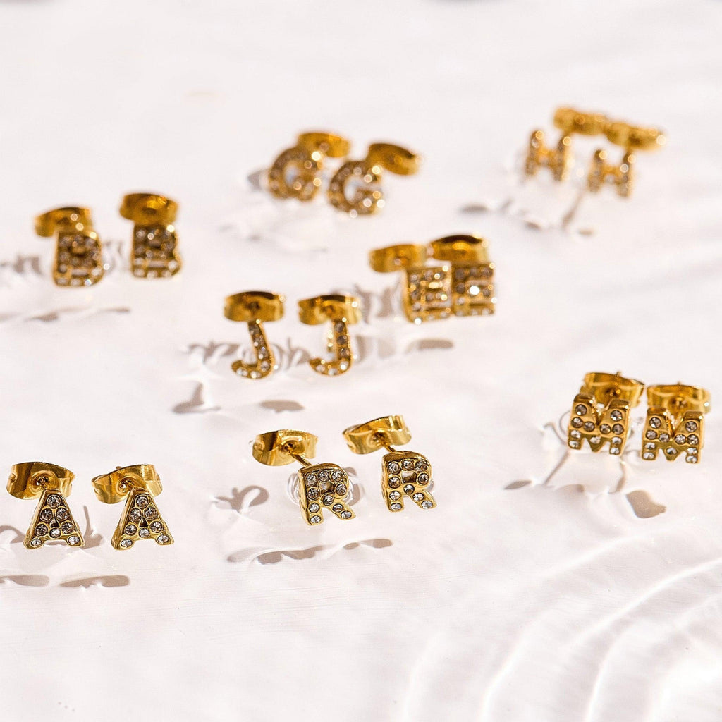 Evry Jewels Crystal Initial Stud Earrings