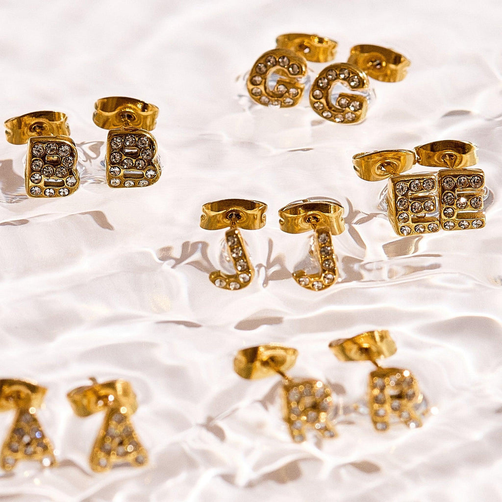 Evry Jewels Crystal Initial Stud Earrings
