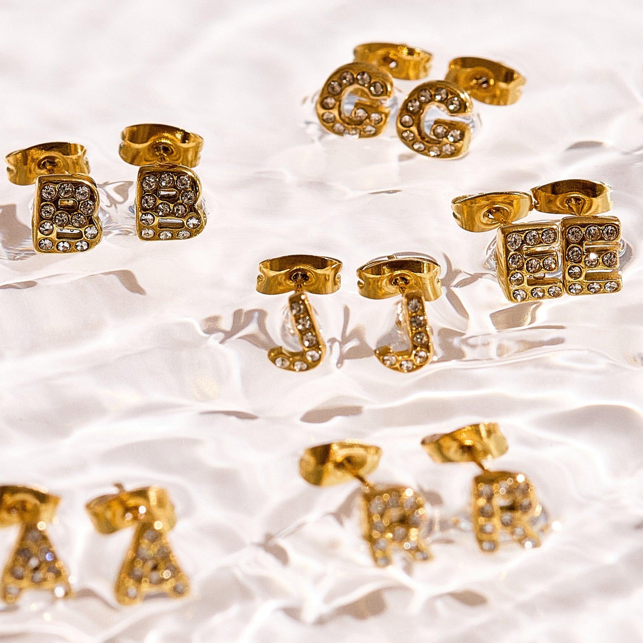 Evry Jewels Crystal Initial Stud Earrings