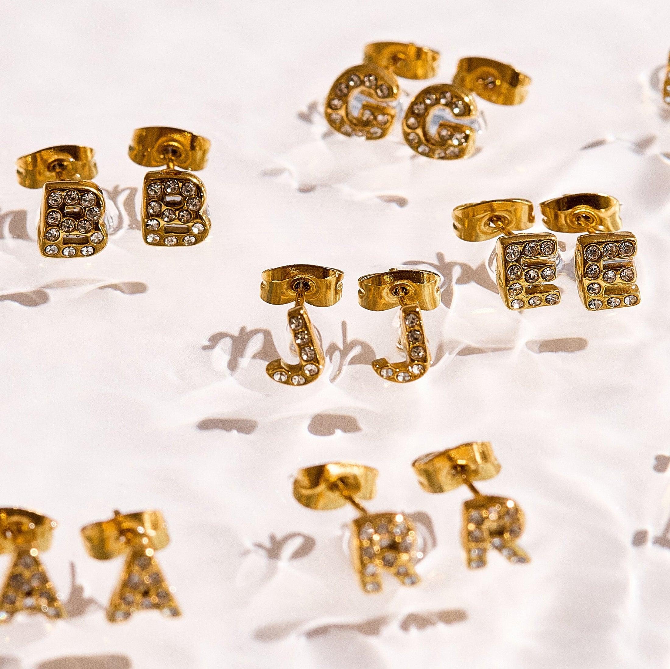 Evry Jewels Crystal Initial Stud Earrings