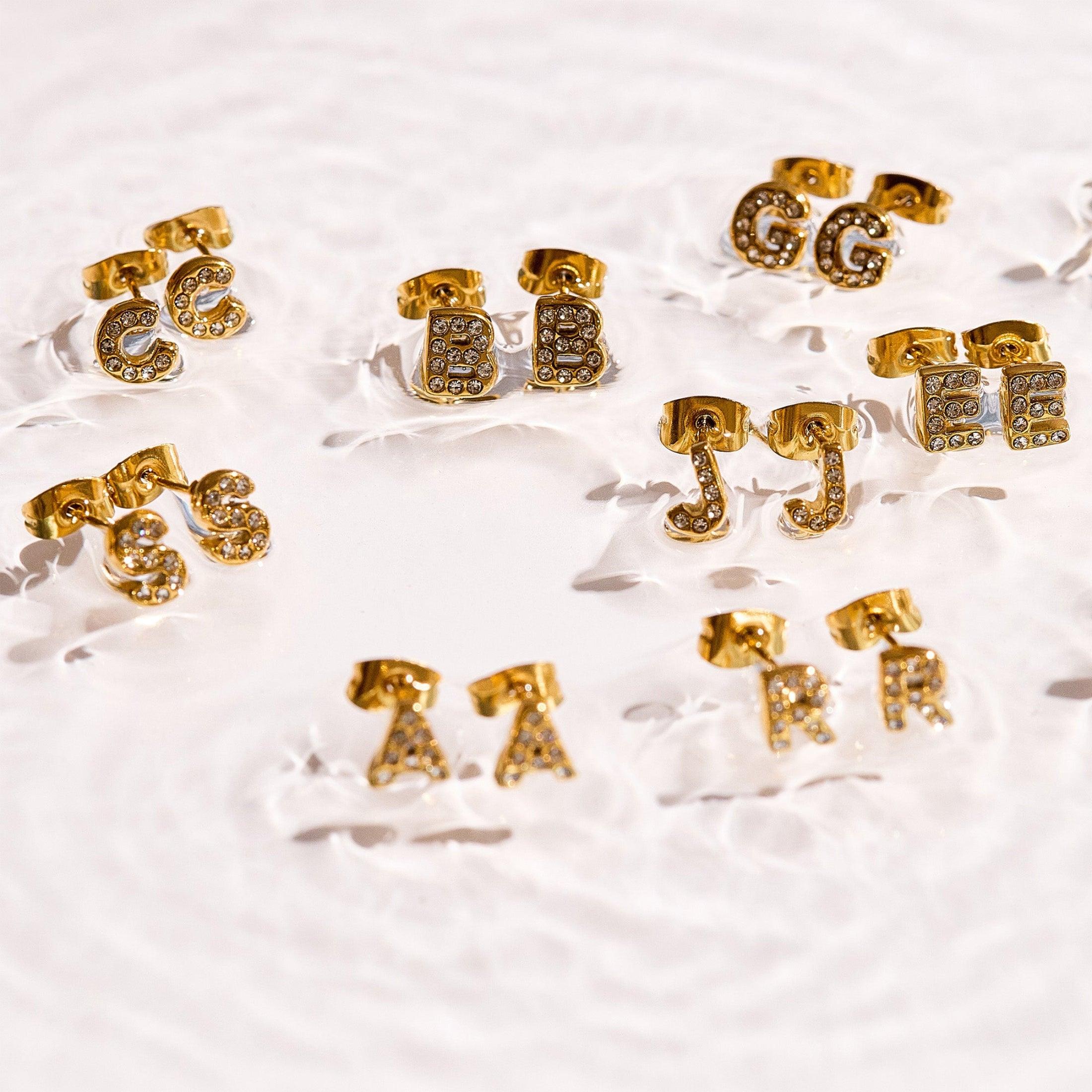 Evry Jewels Crystal Initial Stud Earrings