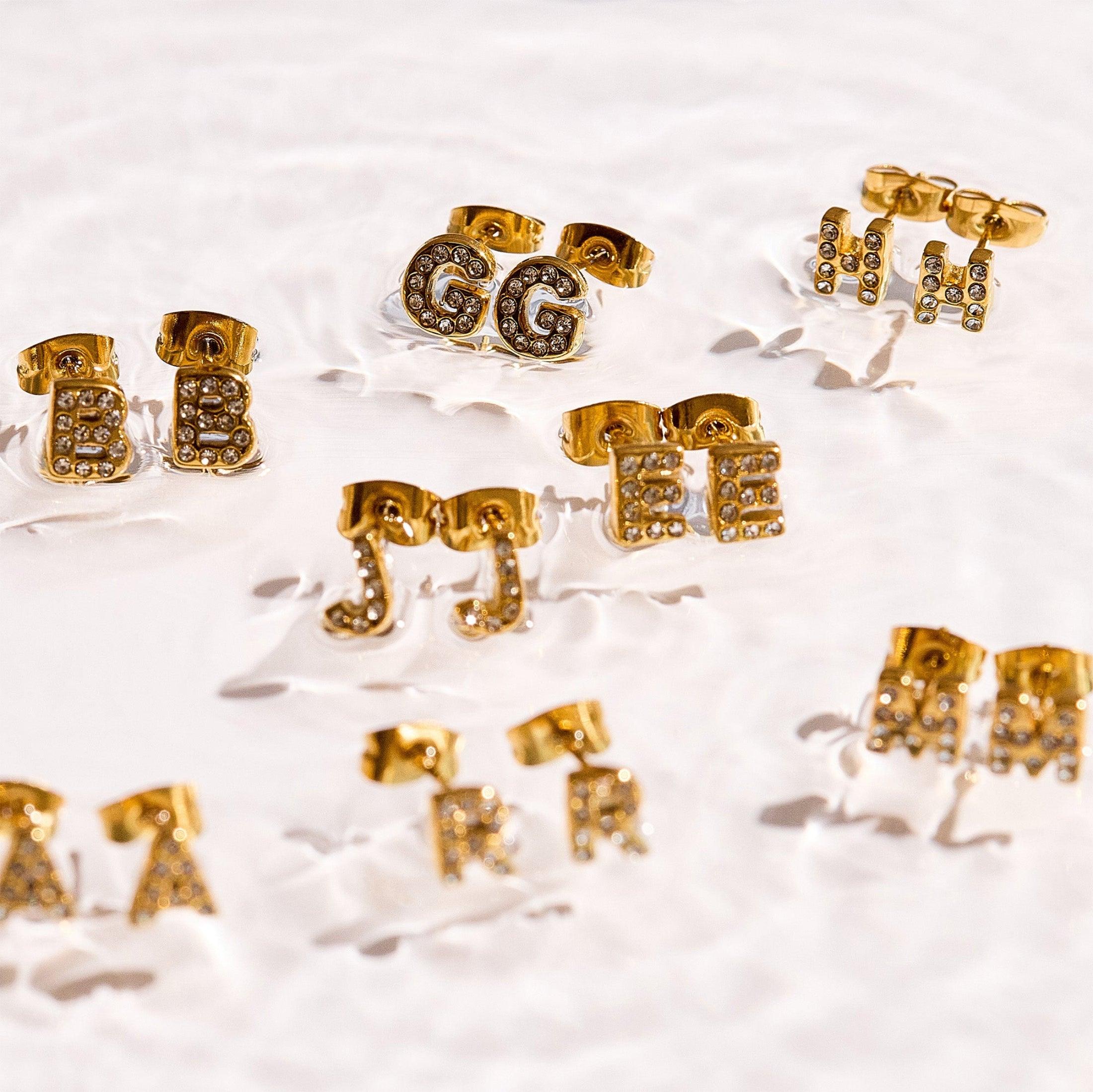 Evry Jewels Crystal Initial Stud Earrings