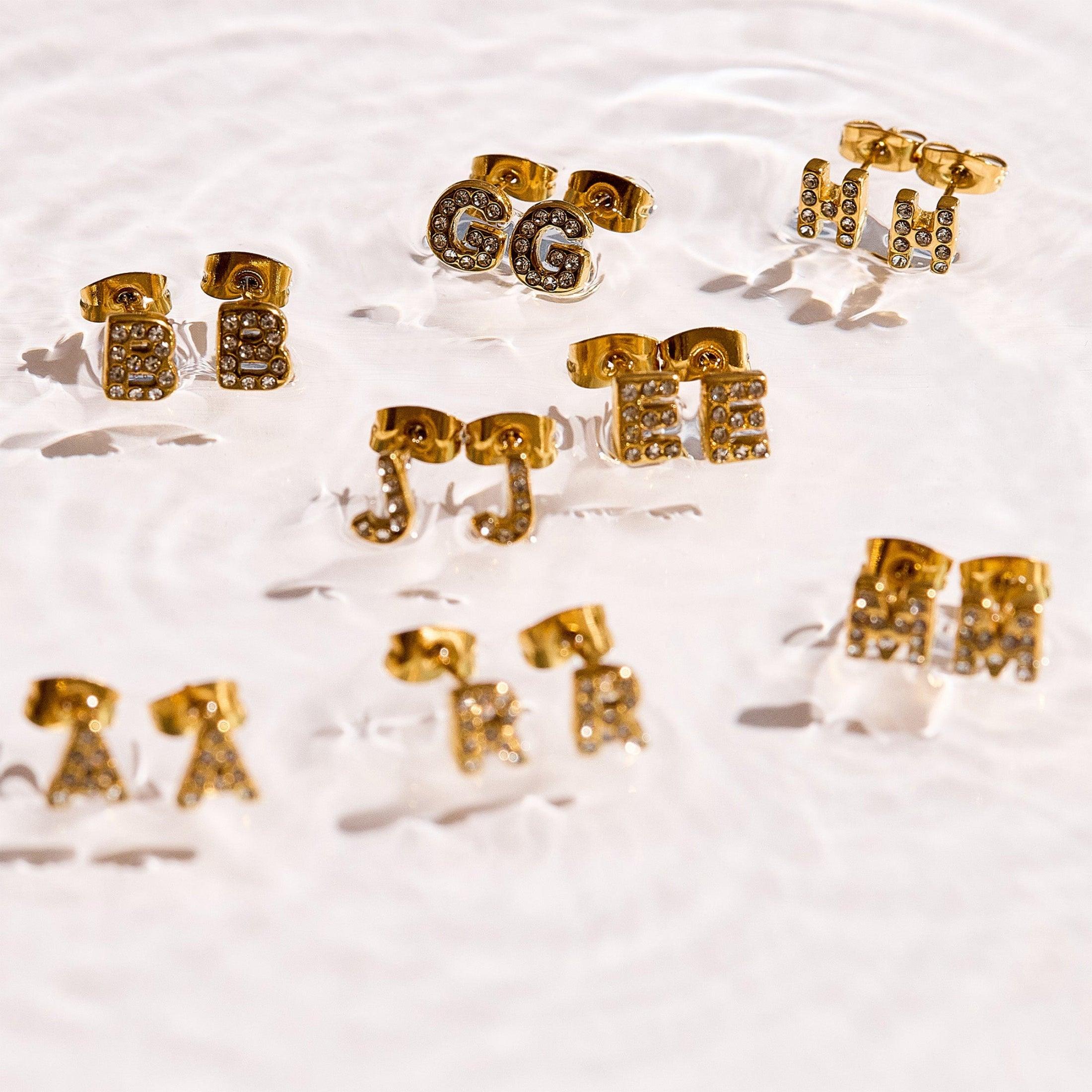 Evry Jewels Crystal Initial Stud Earrings