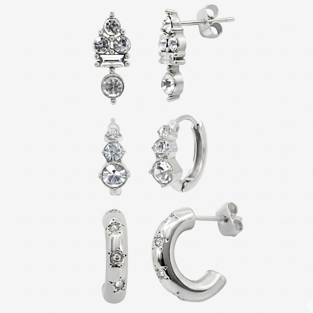 Evry Jewels Kiss of Sparkle 3 Piece Earring Set