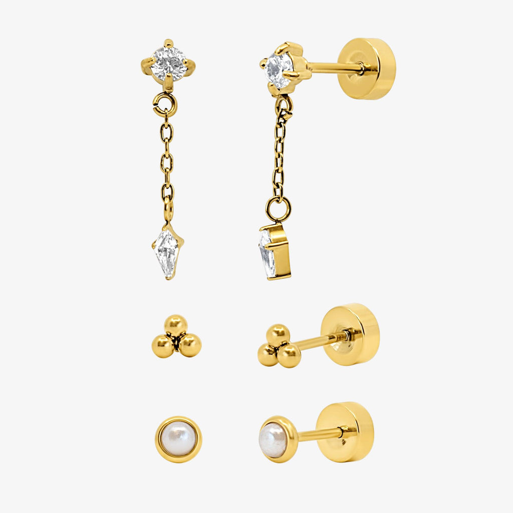 Evry Jewels Starry Babe Flat Back 3 Piece Earring Set