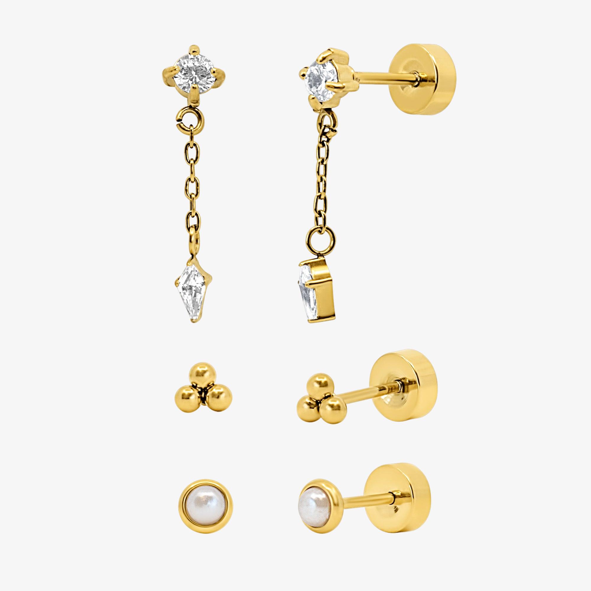 Evry Jewels Starry Babe Flat Back 3 Piece Earring Set