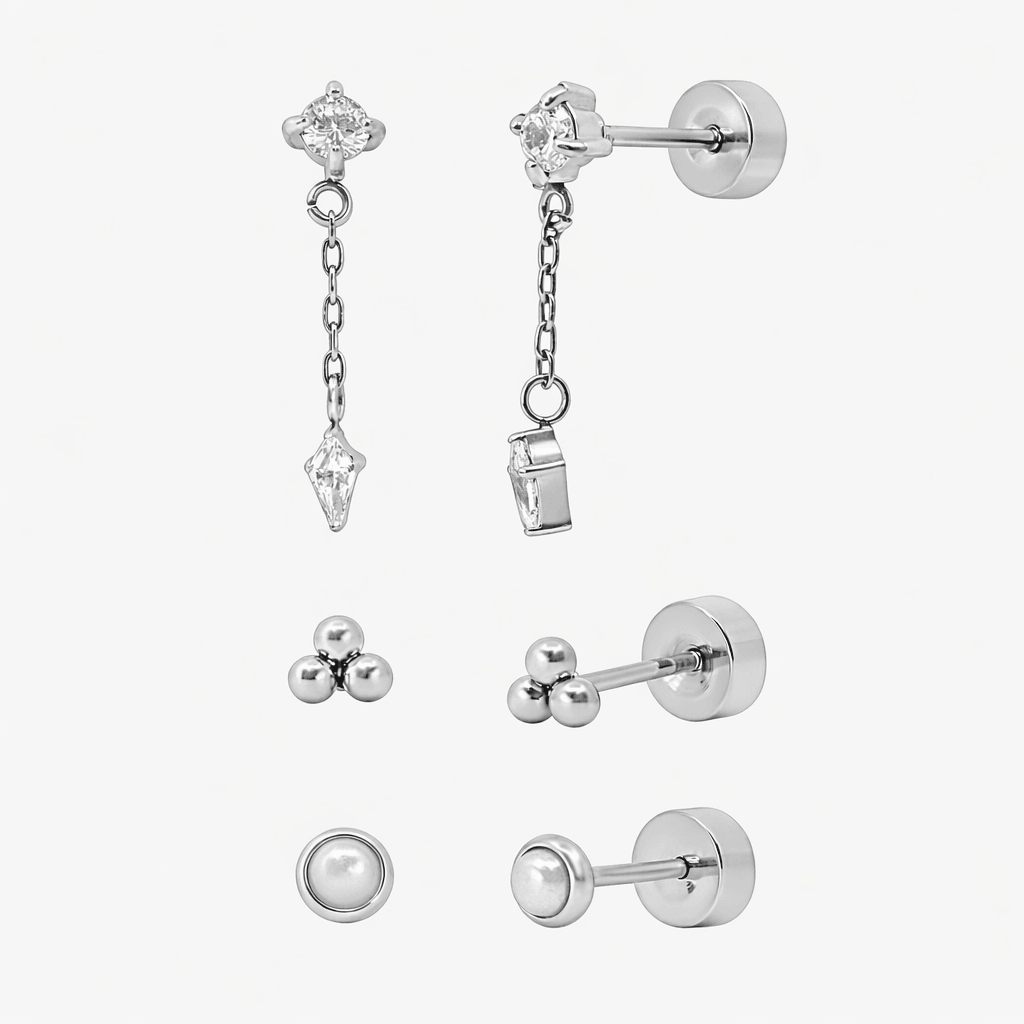 Evry Jewels Starry Babe Flat Back 3 Piece Earring Set
