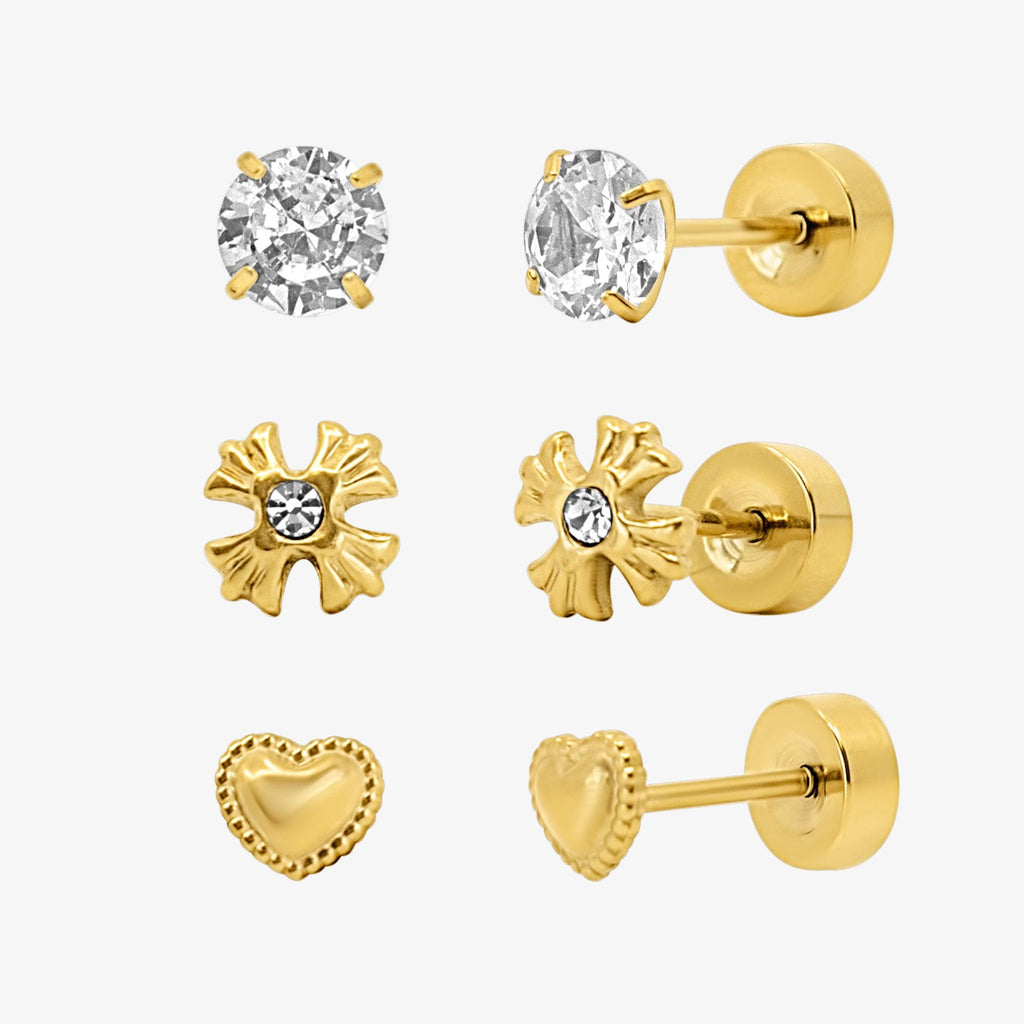 Evry Jewels Sweetheart Flat Back Earrings 3 Piece Set