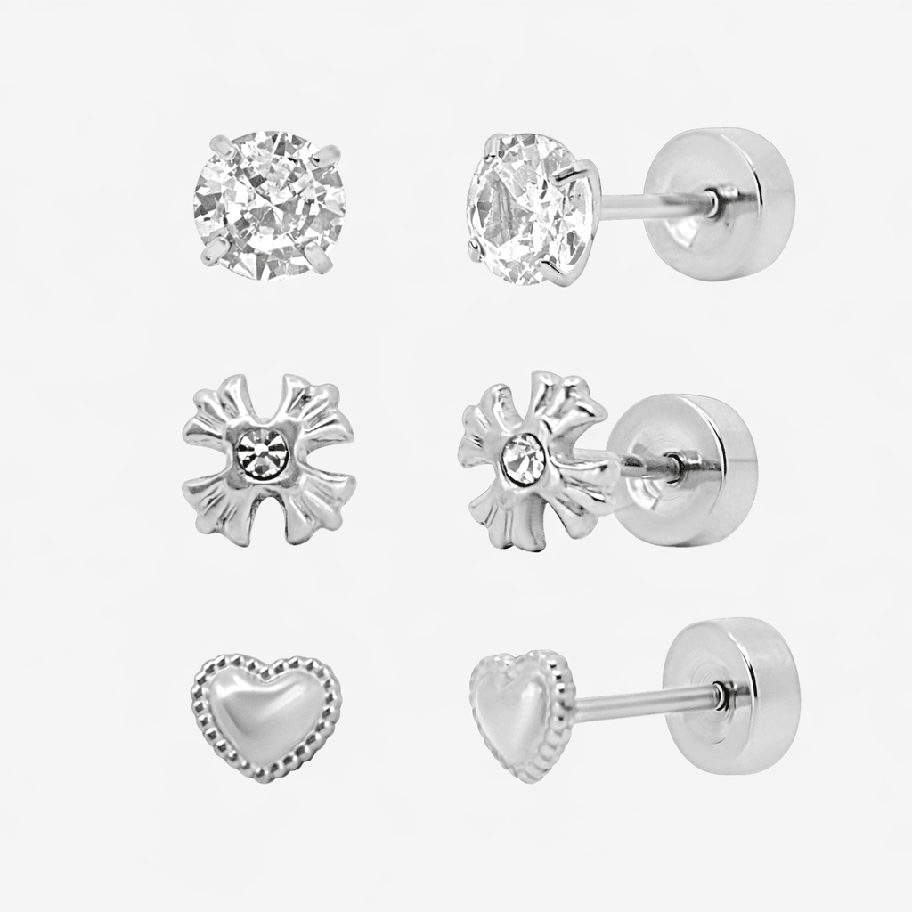 Evry Jewels Sweetheart Flat Back Earrings 3 Piece Set