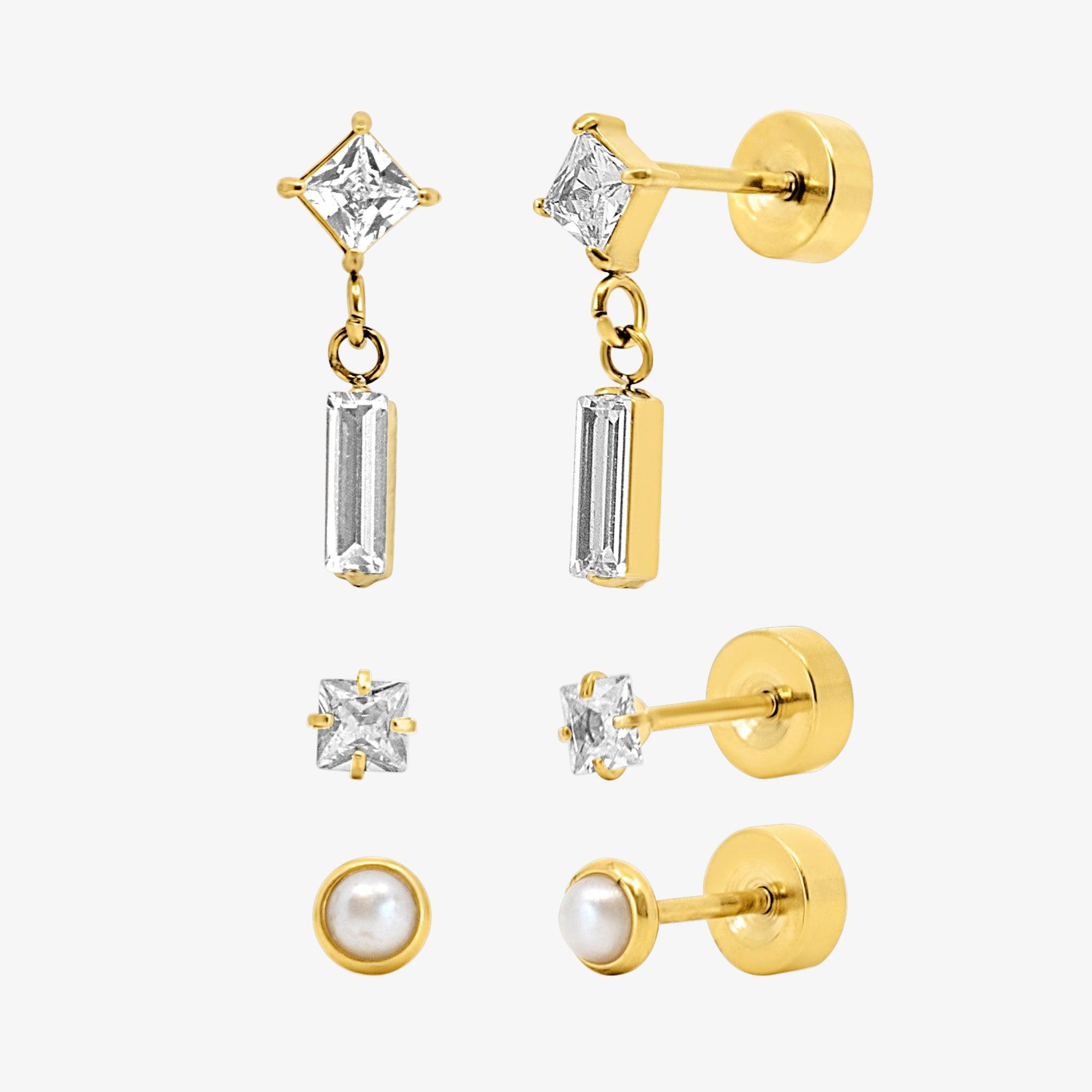 Evry Jewels Sweet Shine Flat Back 3 Piece Earring Set