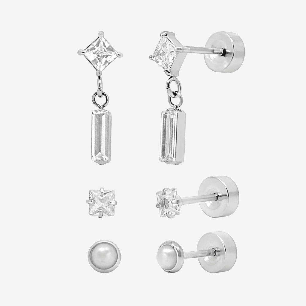 Evry Jewels Sweet Shine Flat Back 3 Piece Earring Set